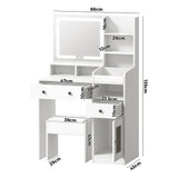 Oikiture Dressing Table Stool Set LED Light White - Side View