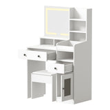 Oikiture Dressing Table Stool Set LED Light White