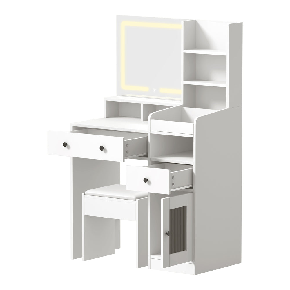 Oikiture Dressing Table Stool Set LED Light White