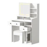 Oikiture Dressing Table Stool Set LED Light White - 45-Degree Angle