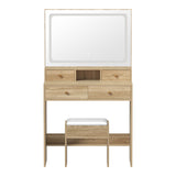 Oikiture Dressing Table Stool Set LED Mirror Natural