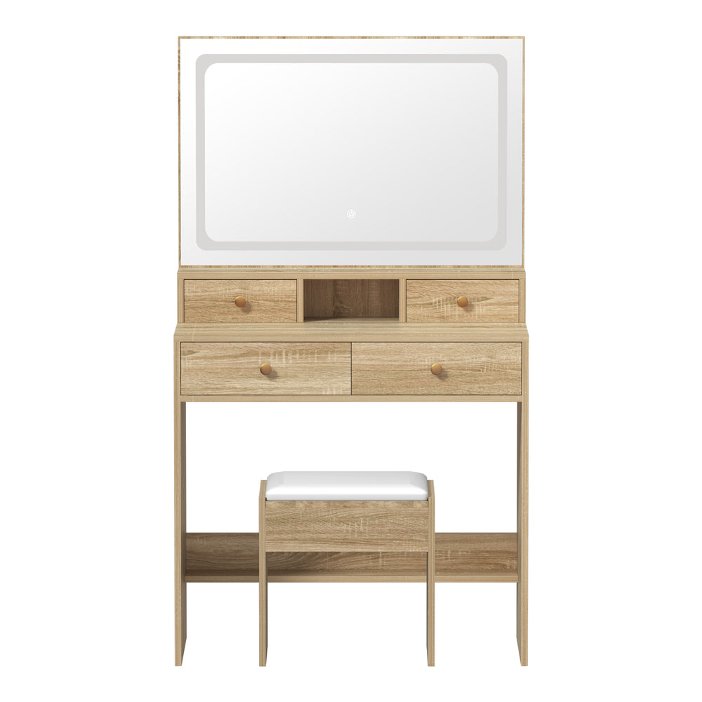 Oikiture Dressing Table Stool Set LED Mirror Natural