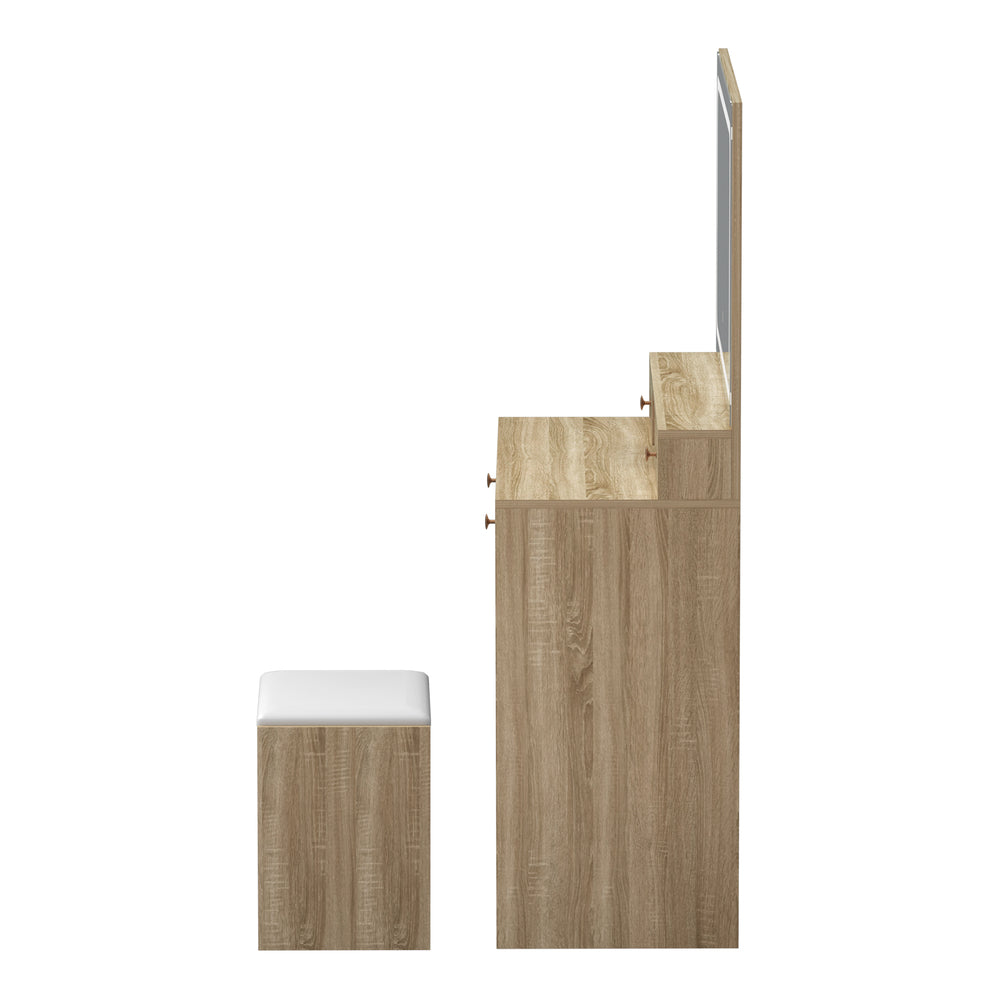 Oikiture Dressing Table Stool Set LED Mirror Natural