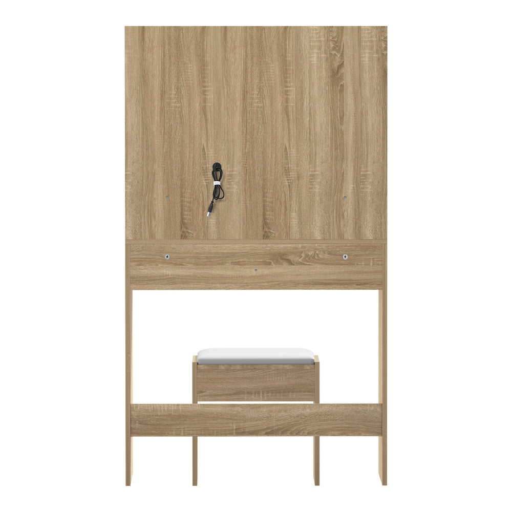 Oikiture Dressing Table Stool Set LED Mirror Natural