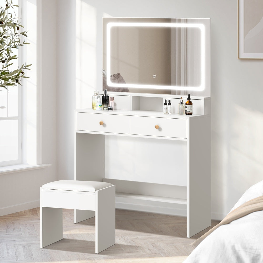 Oikiture Dressing Table Stool Set LED Mirror White