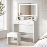 Oikiture Dressing Table Stool Set LED Mirror White - Low Angle