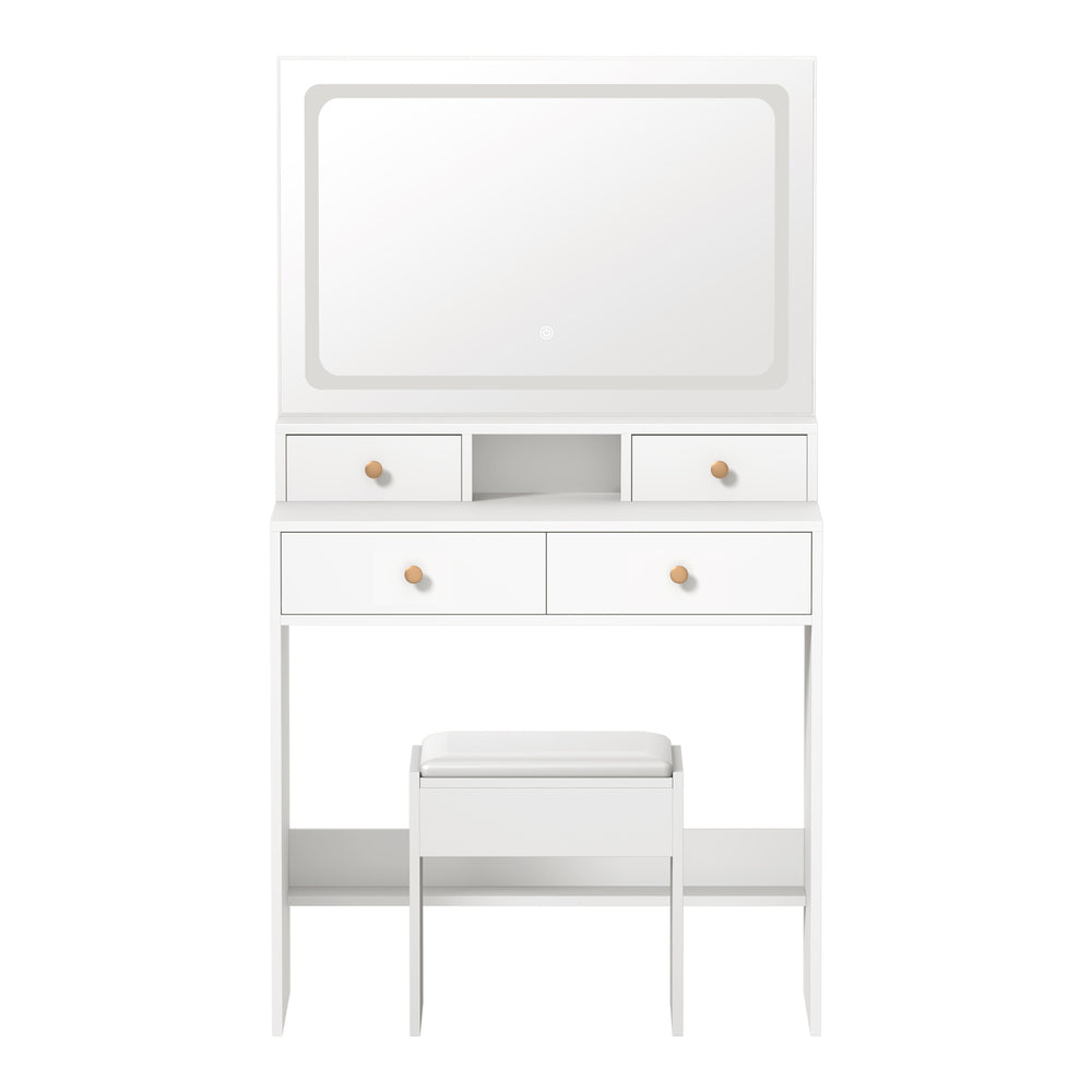 Oikiture Dressing Table Stool Set LED Mirror White