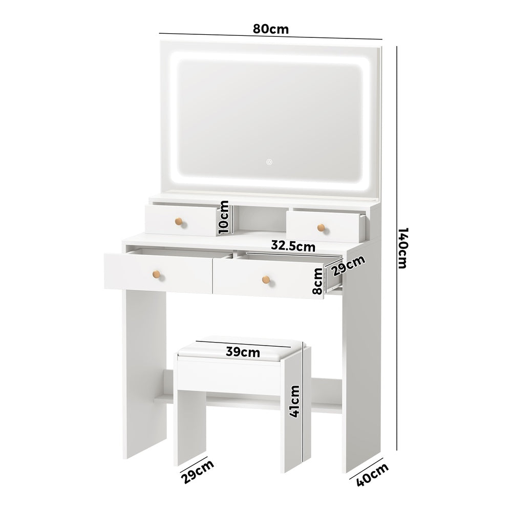 Oikiture Dressing Table Stool Set LED Mirror White