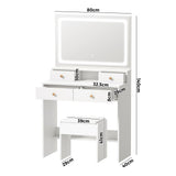 Oikiture Dressing Table Stool Set LED Mirror White - Top-Down View