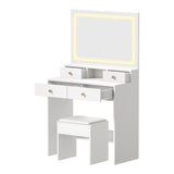 Oikiture Dressing Table Stool Set LED Mirror White