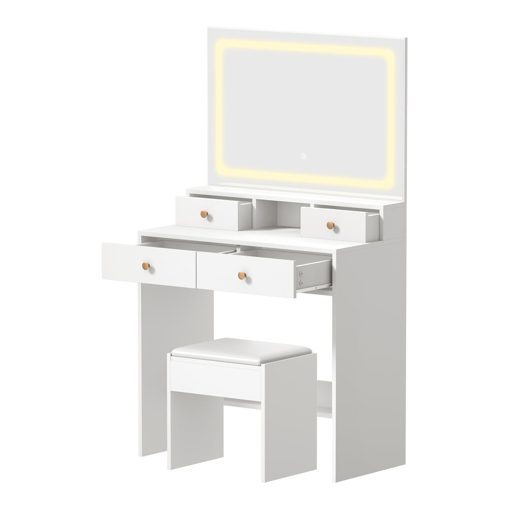 Oikiture Dressing Table Stool Set LED Mirror White