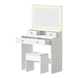 Oikiture Dressing Table Stool Set LED Mirror White - Front View