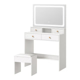 Oikiture Dressing Table Stool Set LED Mirror White
