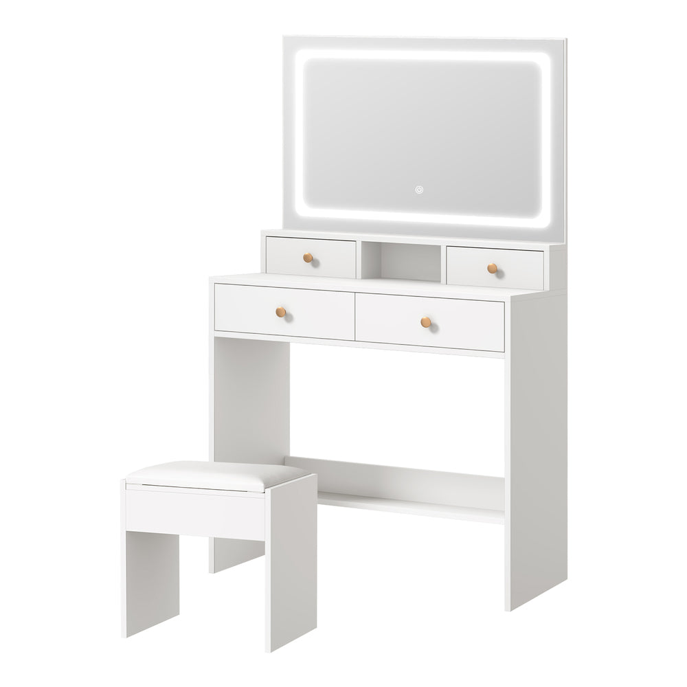 Oikiture Dressing Table Stool Set LED Mirror White