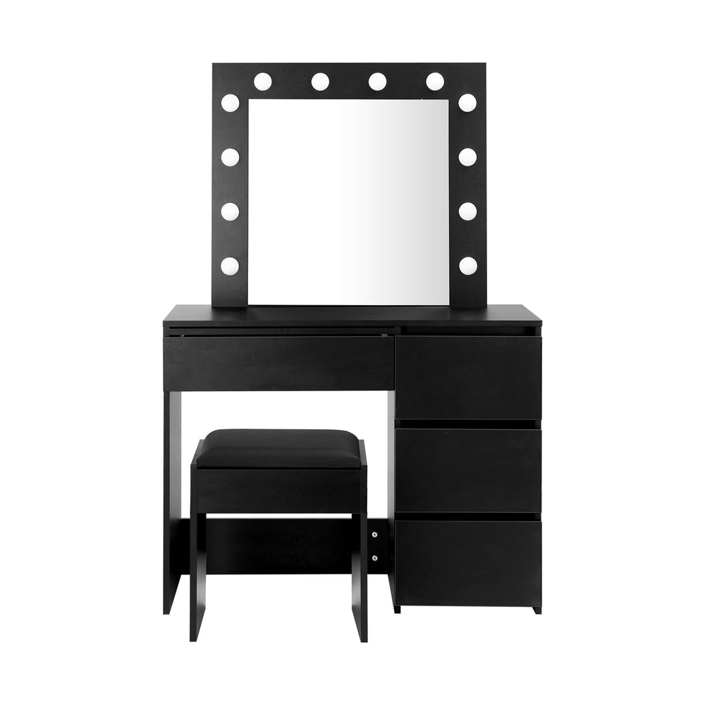 Oikiture Dressing Table Stool Set with 12 Bulbs Mirror Black