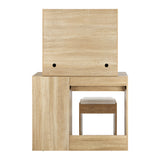 Oikiture Dressing Table Stool Set 12 LED Bulbs Mirror Wooden&White - 45-Degree Angle