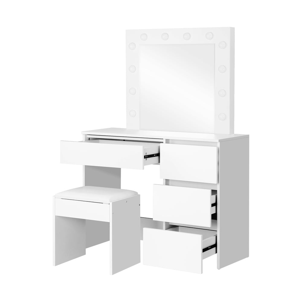 Oikiture Dressing Table Stool Set with 12 Bulbs Mirror White