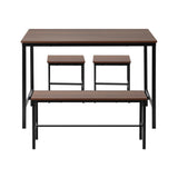 Oikiture Industrial Dining Table 4 Seaters with Kitchen Bench Chairs Natural - Front View