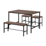 Oikiture Industrial Dining Table 4 Seaters with Kitchen Bench Chairs Natural
