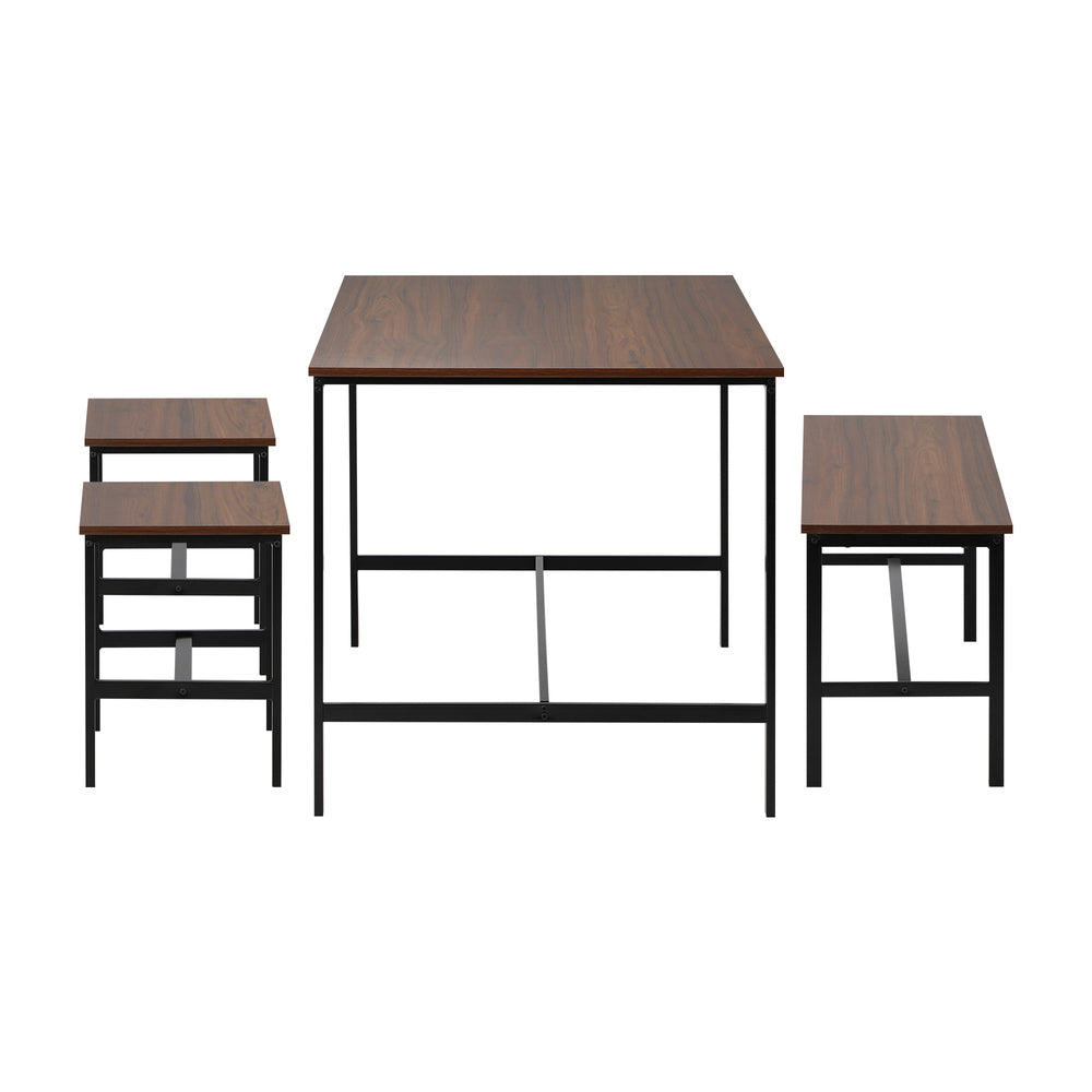 Oikiture Industrial Dining Table 4 Seaters with Kitchen Bench Chairs Natural