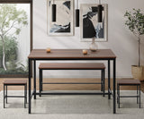 Oikiture Industrial Dining Table 4 Seaters with Kitchen Bench Chairs Natural