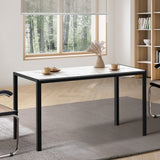 Oikiture 140cm Rectangular Dining Table with Metal Leg White&Black - Close-Up Angle