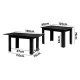 Oikiture 160cm Extendable Dining Table Cafe Table Black