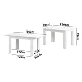 Oikiture 160cm Extendable Dining Table Cafe Table White