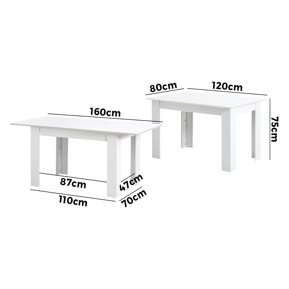 Oikiture 160cm Extendable Dining Table Cafe Table White