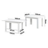 Oikiture 160cm Extendable Dining Table Cafe Table White - Rear View