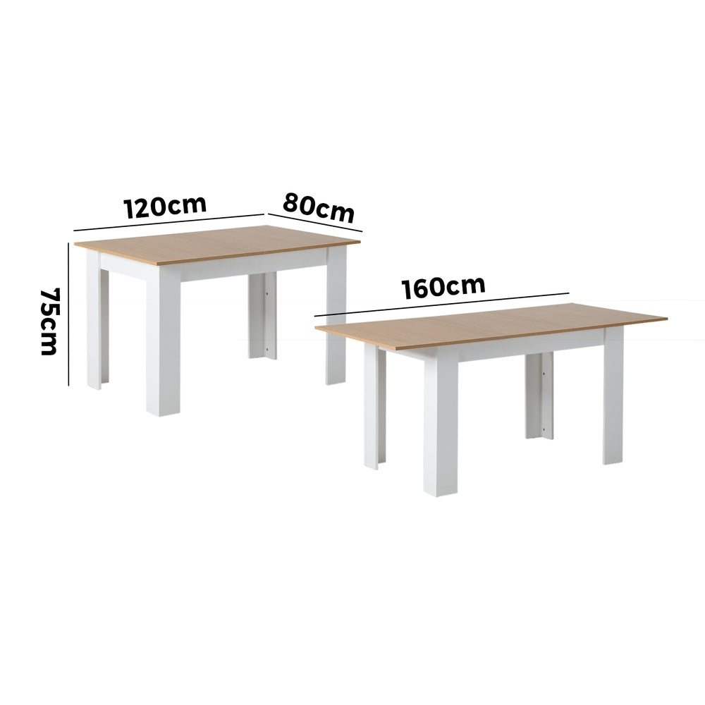 Oikiture 160cm Extendable Dining Table Wooden&White