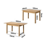 Oikiture Extendable Dining Table 1.2-1.6m Wooden Kitchen Table - Front View