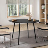 Oikiture 110cm Dining Table With Marble Effect Round Wooden Black - Low Angle