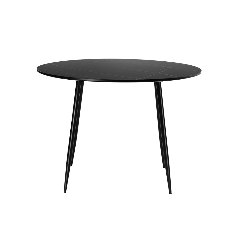 Oikiture 110cm Dining Table With Marble Effect Round Wooden Black
