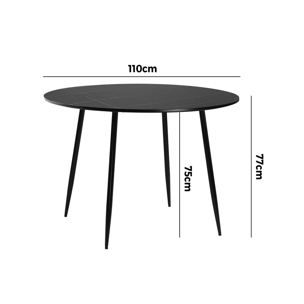 Oikiture 110cm Dining Table With Marble Effect Round Wooden Black