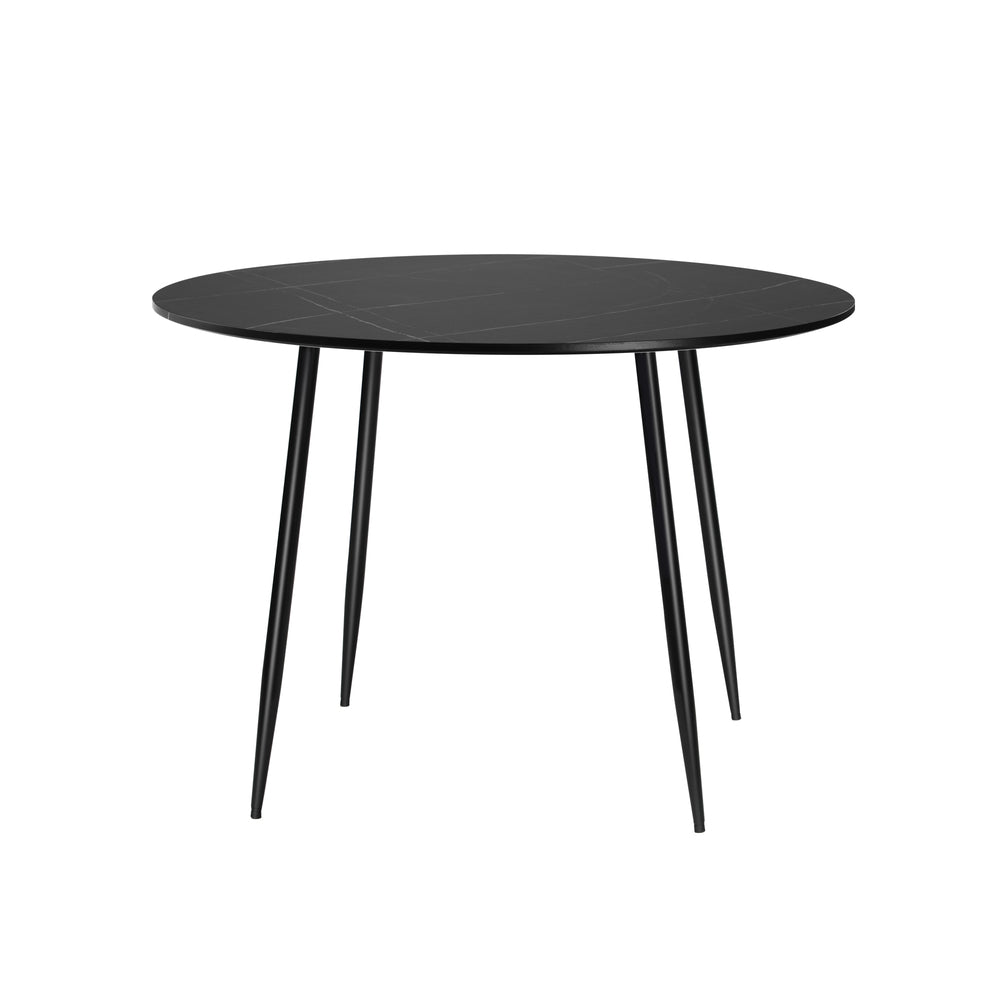 Oikiture 110cm Dining Table With Marble Effect Round Wooden Black