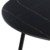 Oikiture 110cm Dining Table With Marble Effect Round Wooden Black - Front View