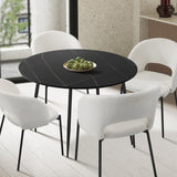 Oikiture 110cm Dining Table With Marble Effect Round Wooden Black