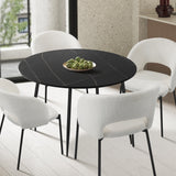 Oikiture 110cm Dining Table With Marble Effect Round Wooden Black - Close-Up Angle