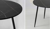 Oikiture 110cm Dining Table With Marble Effect Round Wooden Black
