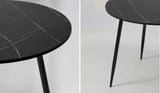 Oikiture 110cm Dining Table With Marble Effect Round Wooden Black - Rear View