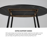 Oikiture 110cm Dining Table With Marble Effect Round Wooden Black - 45-Degree Angle