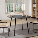 Oikiture 110cm Dining Table With Marble Effect Round Wooden Grey&Black - 45-Degree Angle