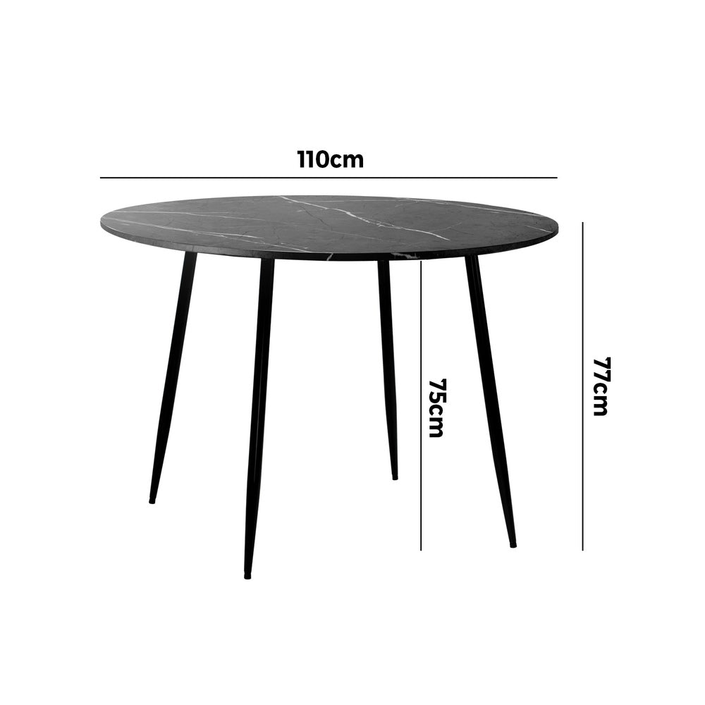 Oikiture 110cm Dining Table With Marble Effect Round Wooden Grey&Black