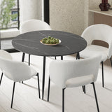 Oikiture 110cm Dining Table With Marble Effect Round Wooden Grey&Black - Rear View