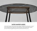 Oikiture 110cm Dining Table With Marble Effect Round Wooden Grey&Black