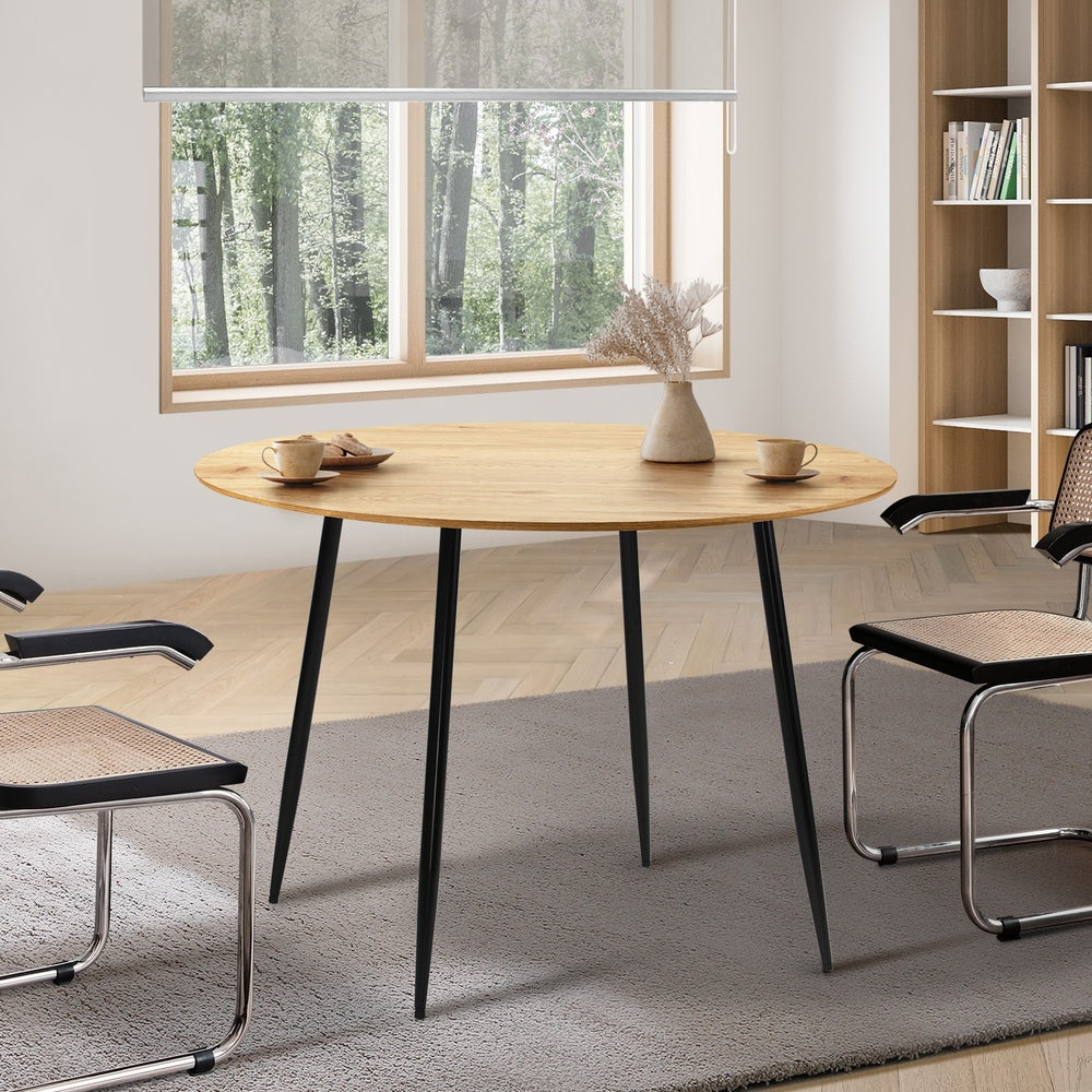 Oikiture 110cm Round Dining Table With Metal Legs Wooden Black