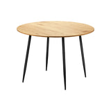 Oikiture 110cm Round Dining Table With Metal Legs Wooden Black - Close-Up Angle