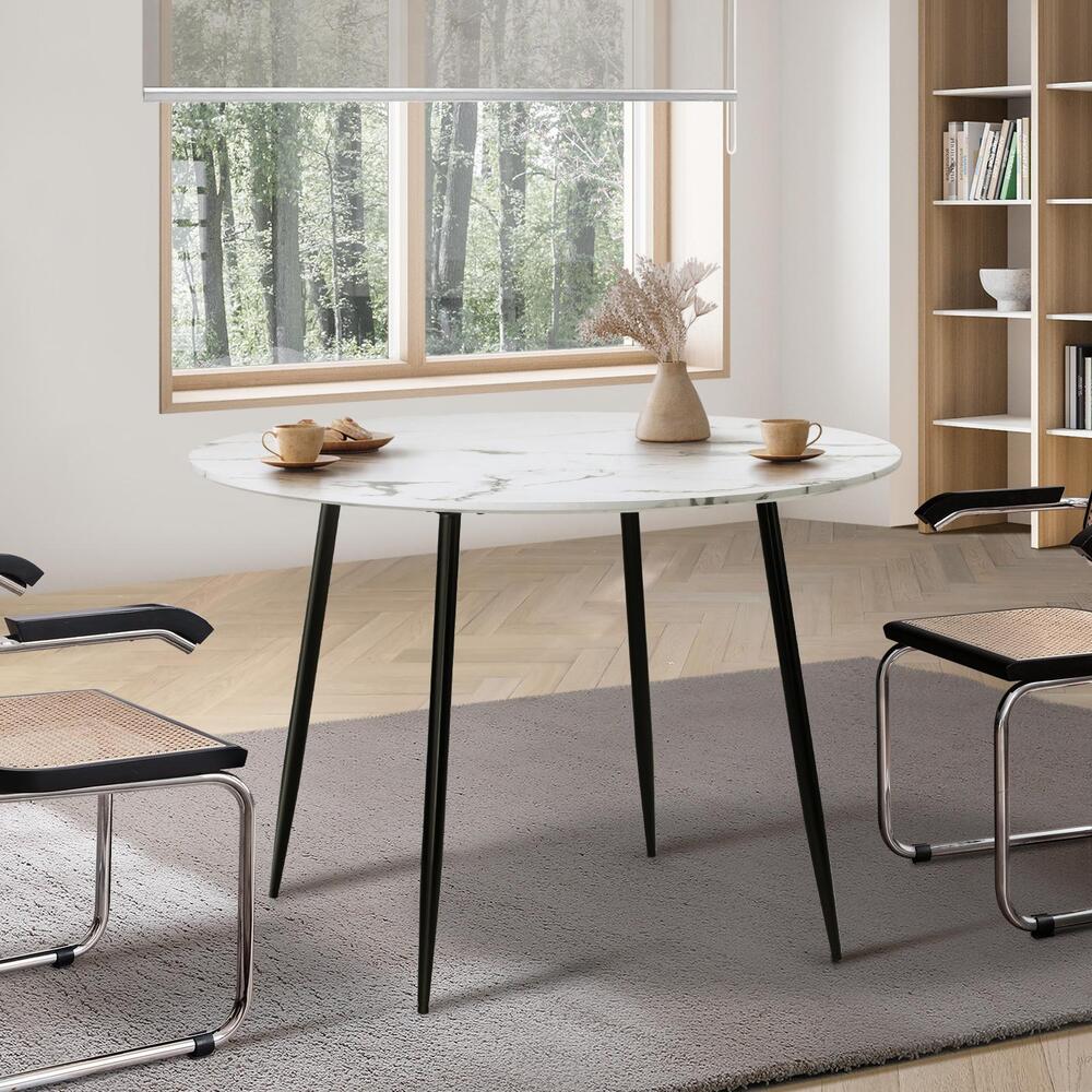 Oikiture 110cm Dining Table with Marble Finish White&Black