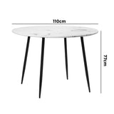 Oikiture 110cm Dining Table with Marble Finish White&Black - Rear View